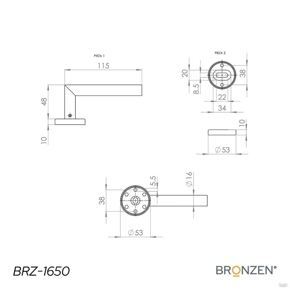 Doble Balancin Recta 16mm, Acero inoxidable