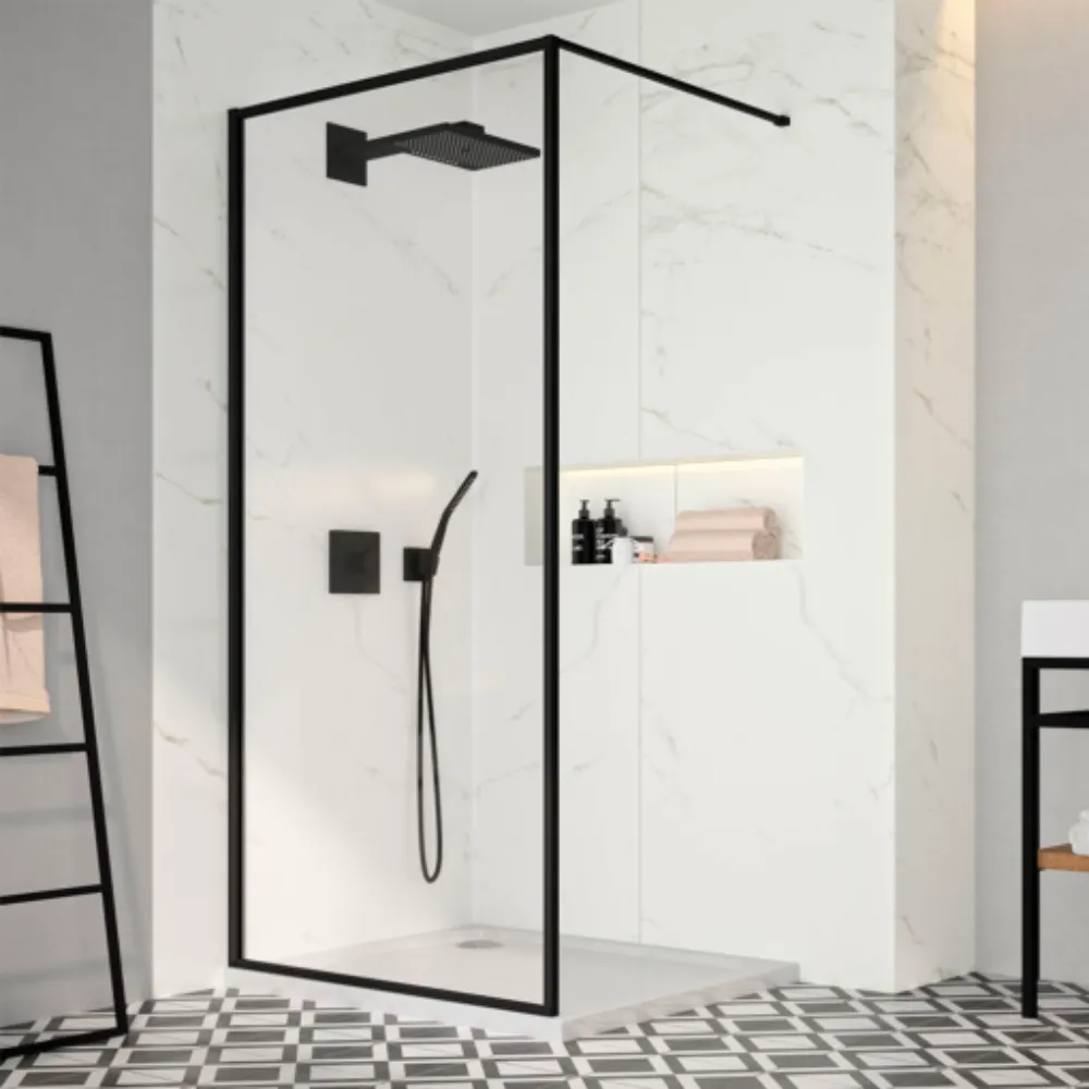 Mampara de Baño Fija Marco Negro 80cm