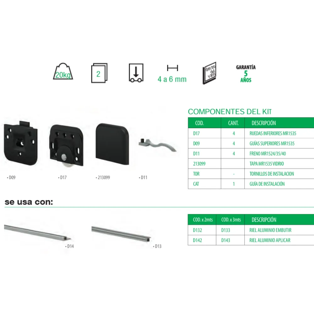 Kit MR 1535 Vidrio Completo